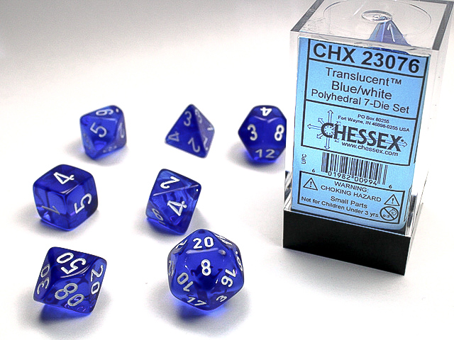 Translucent Blue/white 7ct Polyhedral Dice Set - CHX23076