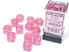 12 Borealis Pink/Silver Luminary 16mm D6 Dice Block - CHX27784