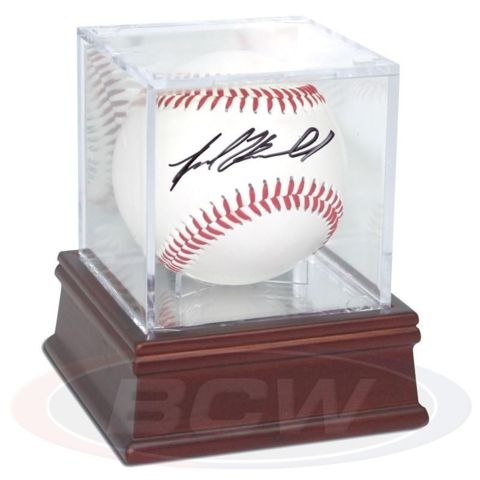 4 BCW Brand Dark Wood Baseball Holders Ball Display Case