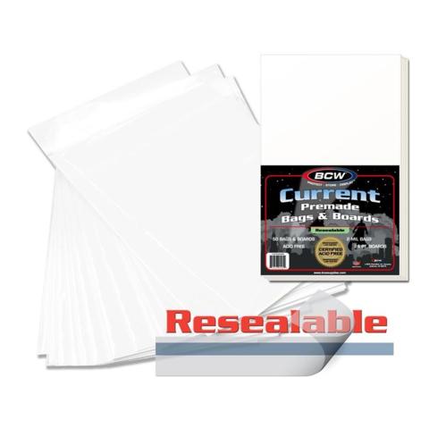 50 High Quality BCW Premade Resealable Current Comic Bag and Board 