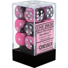 CHX26630 12 16mm Black-Pink w/White D6 Dice Block