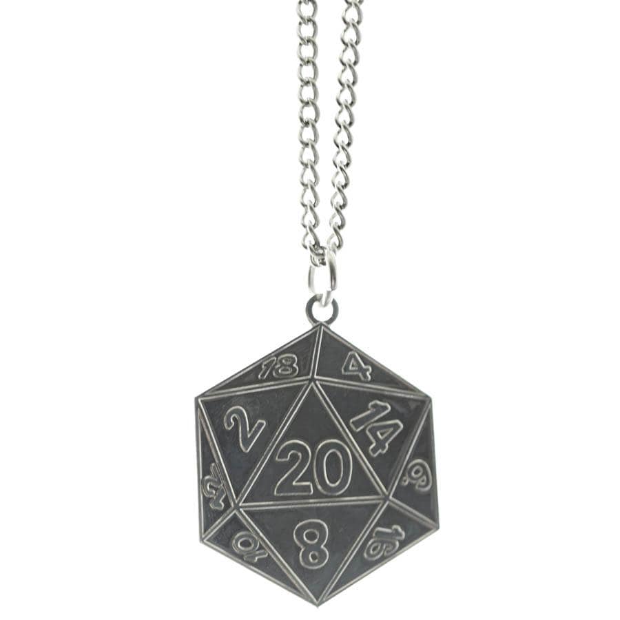 Metal D20 Pendant Necklace - Silver