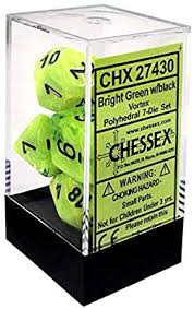 7 Bright Green/black Vortex Polyhedral Dice Set - CHX27430