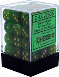 36 Green w/gold Vortex 12mm D6 Dice Block - CHX27835