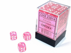 CHX23814 36D6 12mm Translucent Pink w/White Dice Set