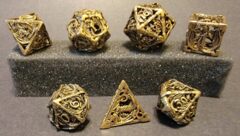 Fifteen4Two Ventures 7pc Steel Dice Set Dragon Hollow Metal Gold w/Tin Case
