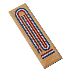 Wood Expressions Cribbage Solid Wood TriColor (Red, White, Blue) Continuous 3 Track Board with Metal Pegs