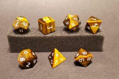 Fifteen4Two Ventures 7pc Gemstone Dice Set Tiger's Eye Mystic Sands w/Stitched Dice Case