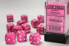 CHX25644 16mm 12d6 Opaque Pink w/White Dice Set