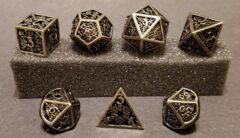 Fifteen4Two Ventures 7pc Steel Dice Set Snowflake Hollow Metal Silver w/Tin Case