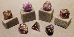Fifteen4Two Ventures 7pc Gemstone Dice Set Amethyst Purple Rain w/Stitched Dice Case