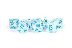 16mm Resin Poly Dice Set Flash Dice Clear w/ Light Blue Numbers