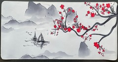 Red Cherry Blossoms on White Playmat