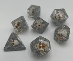 TEG - 7 Clear w/ Silver Skull Polyhedral Dice