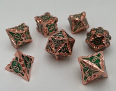 TEG - 7 Green w/ Copper Ornate Metal Polyhedral Dice