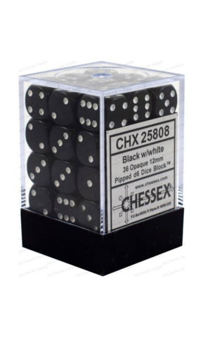 Black with White Dice Block 25808CHX PSI 12mm D6 Pack of 36 Publisher Services Inc