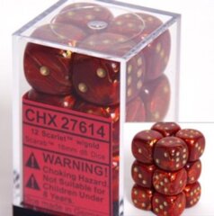 Chessex 27614 Dice d6 Set: Scarlet with Gold - 16mm Six Sided Die (12) Block of Dice
