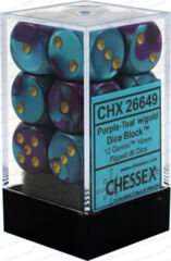 Chessex 26649 Dice d6 Set: Purple Teal with Gold - 16mm Six Sided Die (12) Block of Dice