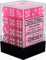 36 12mm Pink w/White Frosted D6 Dice - CHX27864