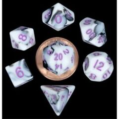 Mini Polyhedral Dice Set: Marble w/ Purple Numbers