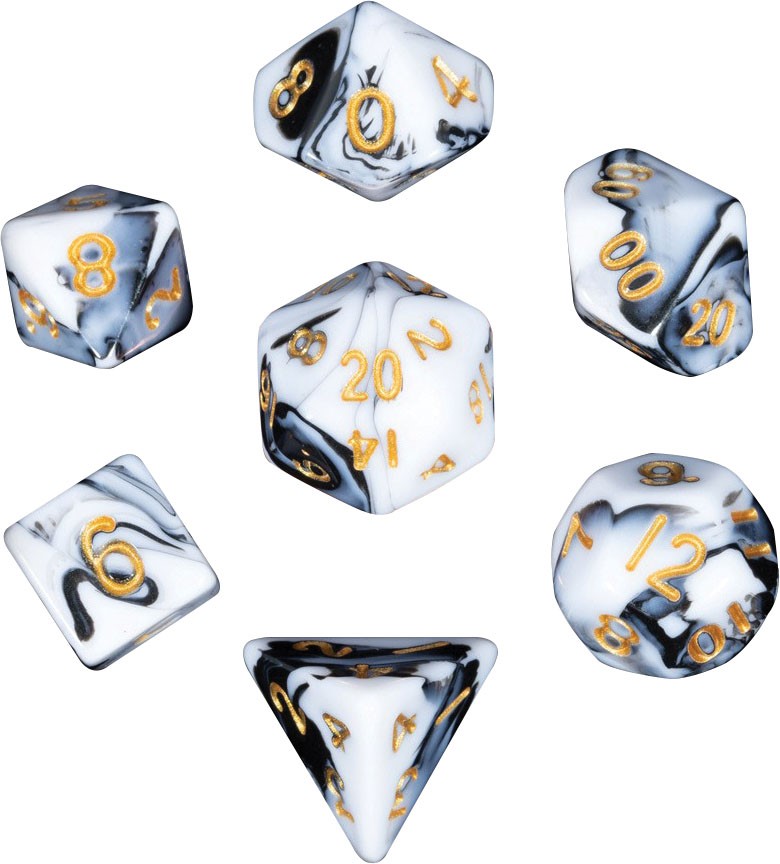 Mini Polyhedral Dice Set: Marble w/ Gold Numbers