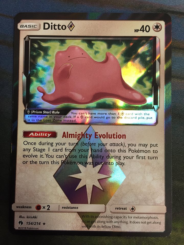 Lost Thunder Ditto Prism Star 154//214 Rare Holo Mint Pokemon Card