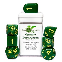 Opaque Dark Green With Gold Number - Set Of 7 Dice