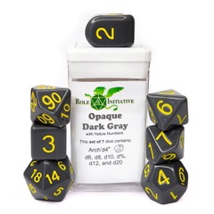 Opaque Dark Gray With Yellow - Set Of 7 Dice