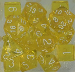 Translucent Yellow With White Numbers - Set of 7 Dice