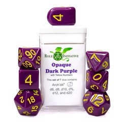 Opaque Dark Purple With Yellow Numbers - Set Of 7 Dice