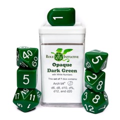 Opaque Dark Green With White Numbers - Set Of 7 Dice
