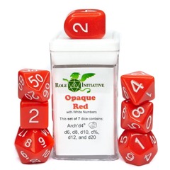 Opaque Red With White Numbers - Set of 7 Dice
