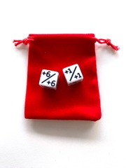 +1/+1 Dice set (2 of each) with Red Pouch