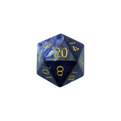 35mm Mega Acrylic D20: Combo Attack Blue and White with Gold Numbers