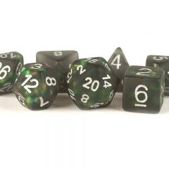 Icy Opal Resin: 16mm Dice Poly Set Black /Silver Numbers (7)