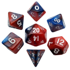 Mini Polyhedral Dice Set: Red/Blue with White Numbers