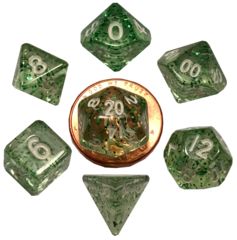 Mini Polyhedral Dice Set: Ethereal Green with White Numbers